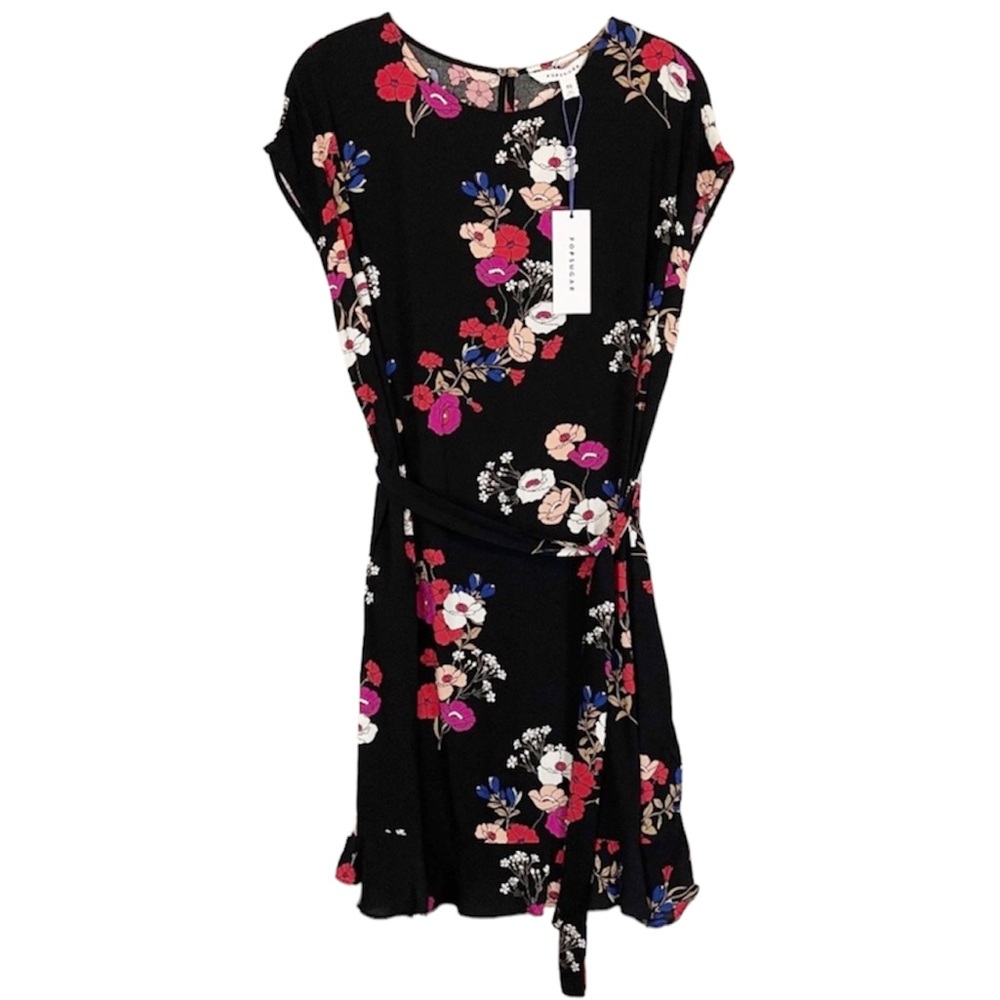 Popsugar Black Floral Tie Waist Dress NWT Size M